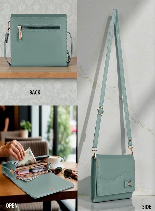 ALSU Women's Sling Bag | Cross body bag| Side bag| Credit car slots| zipper pockets| detachable straps| adjustable straps| daily use| phone pockets (shd-010blugrn) - Image 4